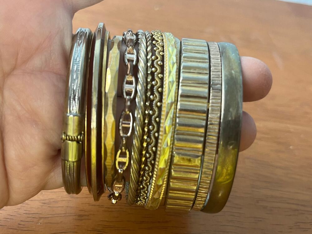 Bangle Bracelet Lot of 13 VTG & Modern Gold Tone Stackable Boho Gypsy
